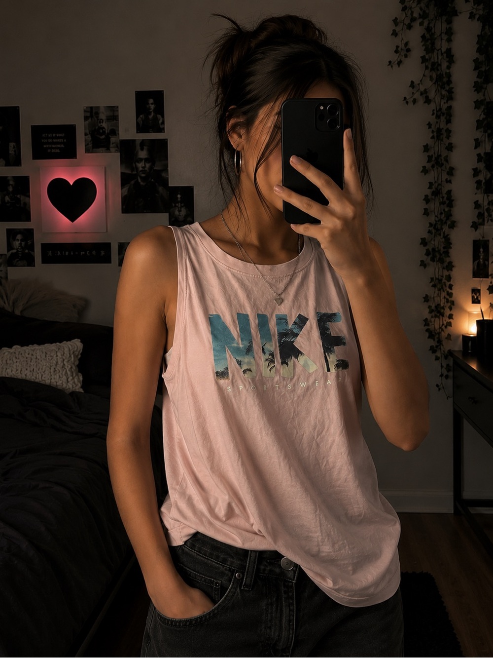 Nike Women’s Light Pink Graphic Tank with Blue Gradient Logo